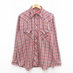 【50%OFF】XL★古着 ELY 長袖 ウエスタン シャツ メンズ 80年代 80s 赤他 レッド チェック 24jun07 中古 トップス
