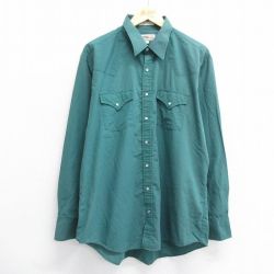 XL★古着 長袖 ウエスタン シャツ メンズ 90年代 90s 緑 グリーン 24sep05 中古 トップス