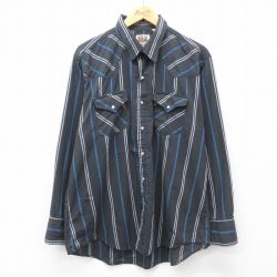 【20%OFF】XL★古着 ELY 長袖 ウエスタン シャツ メンズ 90年代 90s 大きいサイズ 黒 ブラック ストライプ 24oct21 中古 トップス