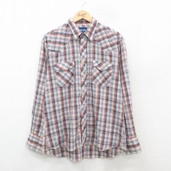 XL★古着 ラングラー Wrangler 長袖 ウエスタン シャツ メンズ 90年代 90s ベージュ他 カーキ チェック 24dec04 中古 トップス