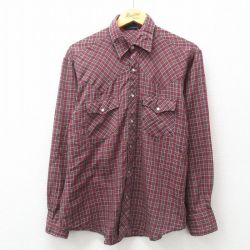 L★古着 ビッグヤンク 長袖 ウエスタン シャツ メンズ 90年代 90s エンジ他 チェック 24dec11 中古 トップス