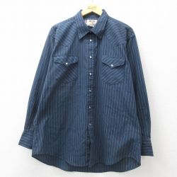 【20%OFF】XL★古着 長袖 ウエスタン シャツ メンズ 90年代 90s 大きいサイズ USA製 紺他 ネイビー ストライプ 24dec11 中古 トップス