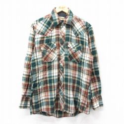 【20%OFF】M★古着 ELY 長袖 ウエスタン シャツ メンズ 90年代 90s 濃緑他 グリーン チェック 24dec13 中古 トップス