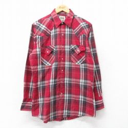 M★古着 ELY 長袖 ウエスタン シャツ メンズ 90年代 90s ロング丈 赤他 レッド チェック 24dec13 中古 トップス