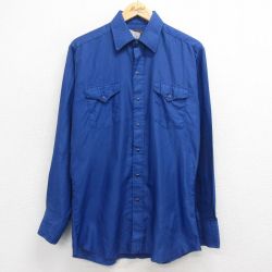 M★古着 長袖 ウエスタン シャツ メンズ 90年代 90s ロング丈 紺 ネイビー 25jan27 中古 トップス