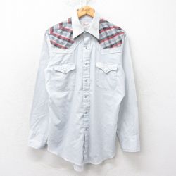 M★古着 ラングラー Wrangler 長袖 ウエスタン シャツ メンズ 80年代 80s USA製 薄グレー 25feb17 中古 トップス