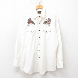 XL★古着 長袖 ウエスタン シャツ メンズ 鳥 刺繍 白 ホワイト 25feb17 中古 トップス