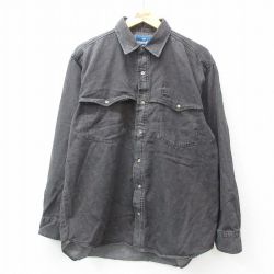 L★古着 ラングラー Wrangler 長袖 ウエスタン シャツ メンズ コットン 黒 ブラック デニム 25feb21 中古 トップス