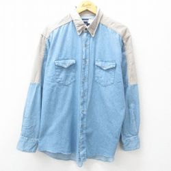 XL★古着 ラングラー Wrangler 長袖 ウエスタン シャツ メンズ 90年代 90s コットン ボタンダウン 紺他 ネイビー 25feb21 中古 トップス