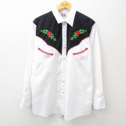 XL★古着 ELY 長袖 ウエスタン シャツ メンズ 90年代 90s バラ 刺繍 白他 ホワイト 25feb21 中古 トップス