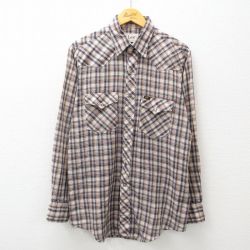 M★古着 リー Lee 長袖 ウエスタン シャツ メンズ 80年代 80s ロング丈 USA製 紺他 ネイビー チェック 25feb21 中古 トップス