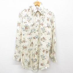 M★古着 H BAR C 長袖 ウエスタン シャツ メンズ 80年代 80s 花柄 生成り 25feb22 中古 トップス