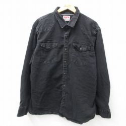 XL★古着 ラングラー Wrangler 長袖 ウエスタン シャツ メンズ 黒 ブラック デニム 25mar03 中古 トップス