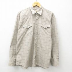 XL★古着 長袖 ウエスタン シャツ メンズ 90年代 90s ベージュ他 カーキ チェック 25mar03 中古 トップス