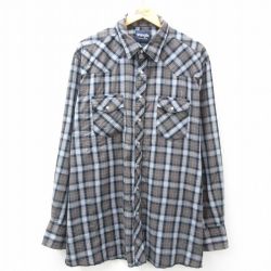 XL★古着 ラングラー Wrangler 長袖 ウエスタン シャツ メンズ 大きいサイズ ロング丈 グレー他 チェック 25mar03 中古 トップス