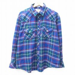 XL★古着 長袖 ウエスタン シャツ メンズ 90年代 90s 大きいサイズ 紺他 ネイビー チェック 25mar03 中古 トップス