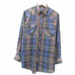 XL★古着 長袖 ウエスタン シャツ メンズ 00年代 00s　ロング丈 茶他 ブラウン チェック 25mar03 中古 トップス