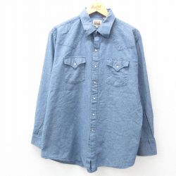 XL★古着 ELY 長袖 ウエスタン シャツ メンズ 90年代 90s コットン 紺 ネイビー 25mar03 中古 トップス