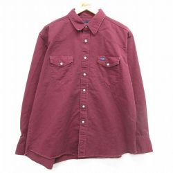XL★古着 ラングラー Wrangler 長袖 ウエスタン シャツ メンズ 大きいサイズ コットン エンジ 25mar08 中古 トップス