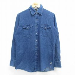 M★古着 リー Lee 長袖 ウエスタン シャツ メンズ 80年代 80s コットン 紺 ネイビー デニム 【spe】 25mar08 中古 トップス