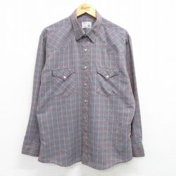 XL★古着 長袖 ウエスタン シャツ メンズ 90年代 90s 大きいサイズ USA製 グレー他 チェック 25mar12 中古 トップス