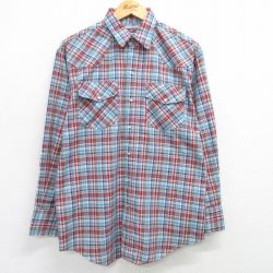L★古着 ビッグマック BIG MAC 長袖 ウエスタン シャツ メンズ 90年代 90s 紺他 ネイビー チェック 25mar12 中古 トップス