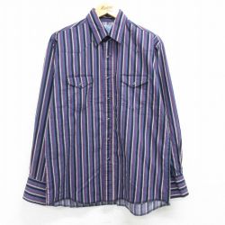【50%OFF】XL★古着 長袖 ウエスタン シャツ メンズ 00年代 00s コットン 紺他 ネイビー ストライプ 25mar12 中古 トップス