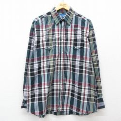 XL★古着 ラングラー Wrangler 長袖 ウエスタン シャツ メンズ 00年代 00s 濃緑他 グリーン チェック 25mar19 中古 トップス