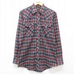 【20%OFF】M★古着 ローバックス 長袖 ウエスタン シャツ メンズ 80年代 80s エンジ他 チェック 25mar19 中古 トップス