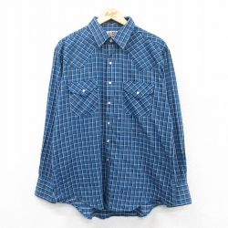 XL★古着 ELY 長袖 ウエスタン シャツ メンズ 90年代 90s 紺他 ネイビー チェック 25mar19 中古 トップス