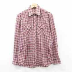 M★古着 長袖 ウエスタン シャツ メンズ 90年代 90s 赤他 レッド チェック 25mar19 中古 トップス