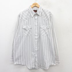 【50%OFF】XL★古着 長袖 ウエスタン シャツ メンズ 大きいサイズ 白他 ホワイト ストライプ 25mar19 中古 トップス