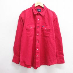 XL★古着 ラングラー Wrangler 長袖 ウエスタン シャツ メンズ 大きいサイズ コットン 赤 レッド 25mar24 中古 トップス