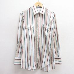 M★古着 長袖 ウエスタン シャツ メンズ 90年代 90s ベージュ他 カーキ ストライプ 25mar24 中古 トップス