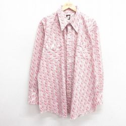 XL★古着 KARMAN 長袖 ウエスタン シャツ メンズ ペイズリー柄 大きいサイズ ロング丈 白他 ホワイト 25mar24 中古 トップス