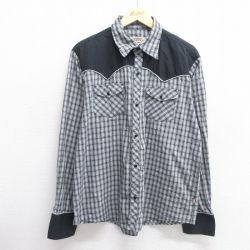 XL★古着 長袖 ウエスタン シャツ メンズ 90年代 90s USA製 グレー他 チェック 25mar24 中古 トップス