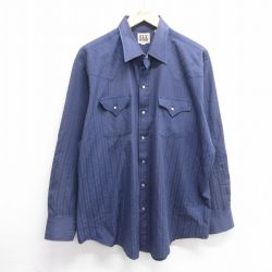 XL★古着 ELY 長袖 ウエスタン シャツ メンズ 90年代 90s 大きいサイズ 紺 ネイビー 25mar25 中古 トップス