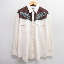 XL★古着 ELY 長袖 ウエスタン シャツ メンズ 90年代 90s 刺繍 生成り他 25mar25 中古 トップス