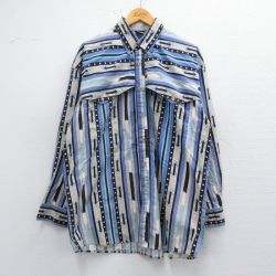 【50%OFF】XL★古着 長袖 ウエスタン シャツ メンズ 90年代 90s コットン ボタンダウン 薄紺他 ネイビー 25mar27 中古 トップス