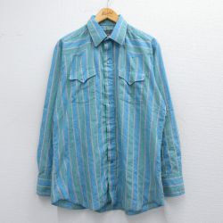 L★古着 長袖 ウエスタン シャツ メンズ 90年代 90s USA製 青緑他 ストライプ 25mar27 中古 トップス