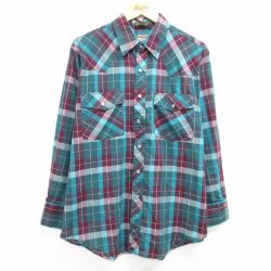 L★古着 長袖 ウエスタン シャツ メンズ 90年代 90s 緑他 グリーン チェック 25apr02 中古 トップス