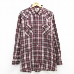 XL★古着 ELY 長袖 ウエスタン シャツ メンズ 90年代 90s 大きいサイズ ロング丈 エンジ他 チェック 25apr02 中古 トップス