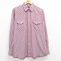 L★古着 ラングラー Wrangler 長袖 ウエスタン シャツ メンズ 00年代 00s 赤他 レッド ストライプ 25apr02 中古 トップス