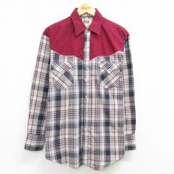L★古着 ELY 長袖 ウエスタン シャツ メンズ 90年代 90s ベージュ他 カーキ チェック 25apr02 中古 トップス