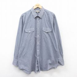 XL★古着 長袖 ウエスタン シャツ メンズ 大きいサイズ 紺他 ネイビー ギンガム チェック 25apr24 中古 トップス