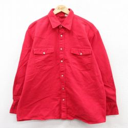 XL★古着 長袖 ウエスタン シャツ メンズ 大きいサイズ コットン 赤 レッド 25apr24 中古 トップス