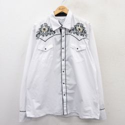 XL★古着 長袖 ウエスタン シャツ メンズ 刺繍 大きいサイズ 白 ホワイト 25apr24 中古 トップス