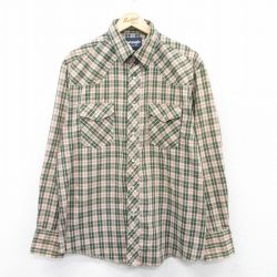 XL★古着 ラングラー Wrangler 長袖 ウエスタン シャツ メンズ 緑他 グリーン チェック 25may08 中古 トップス