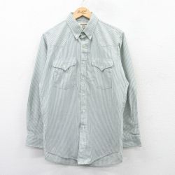 L★古着 長袖 ウエスタン シャツ メンズ 00年代 00s ロング丈 緑他 グリーン ストライプ 25may08 中古 トップス