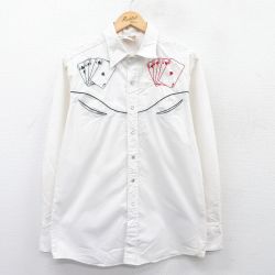 L★古着 ケニントン 長袖 ウエスタン シャツ メンズ 80年代 80s トランプ 刺繍 白 ホワイト 【spe】 25may08 中古 トップス